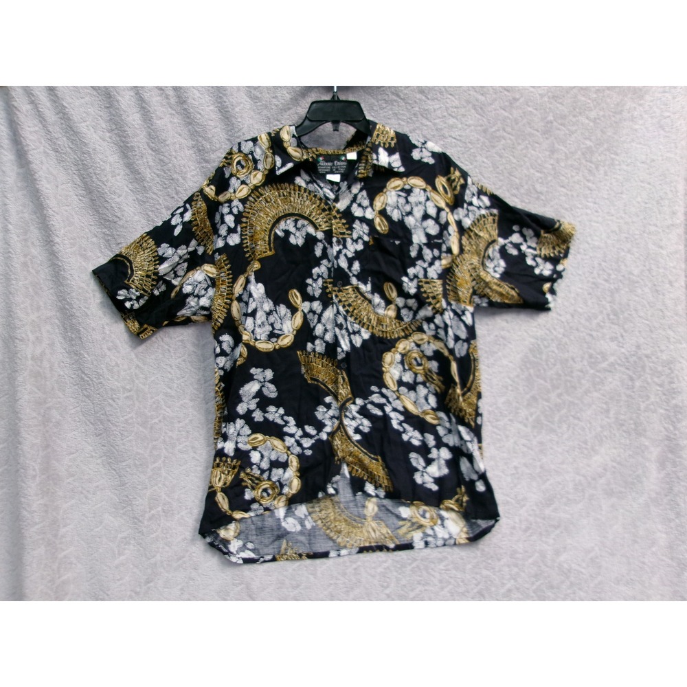 Alberto Oriani Signature Collection Mens Black Gold White Short Sleeve Shirt, L